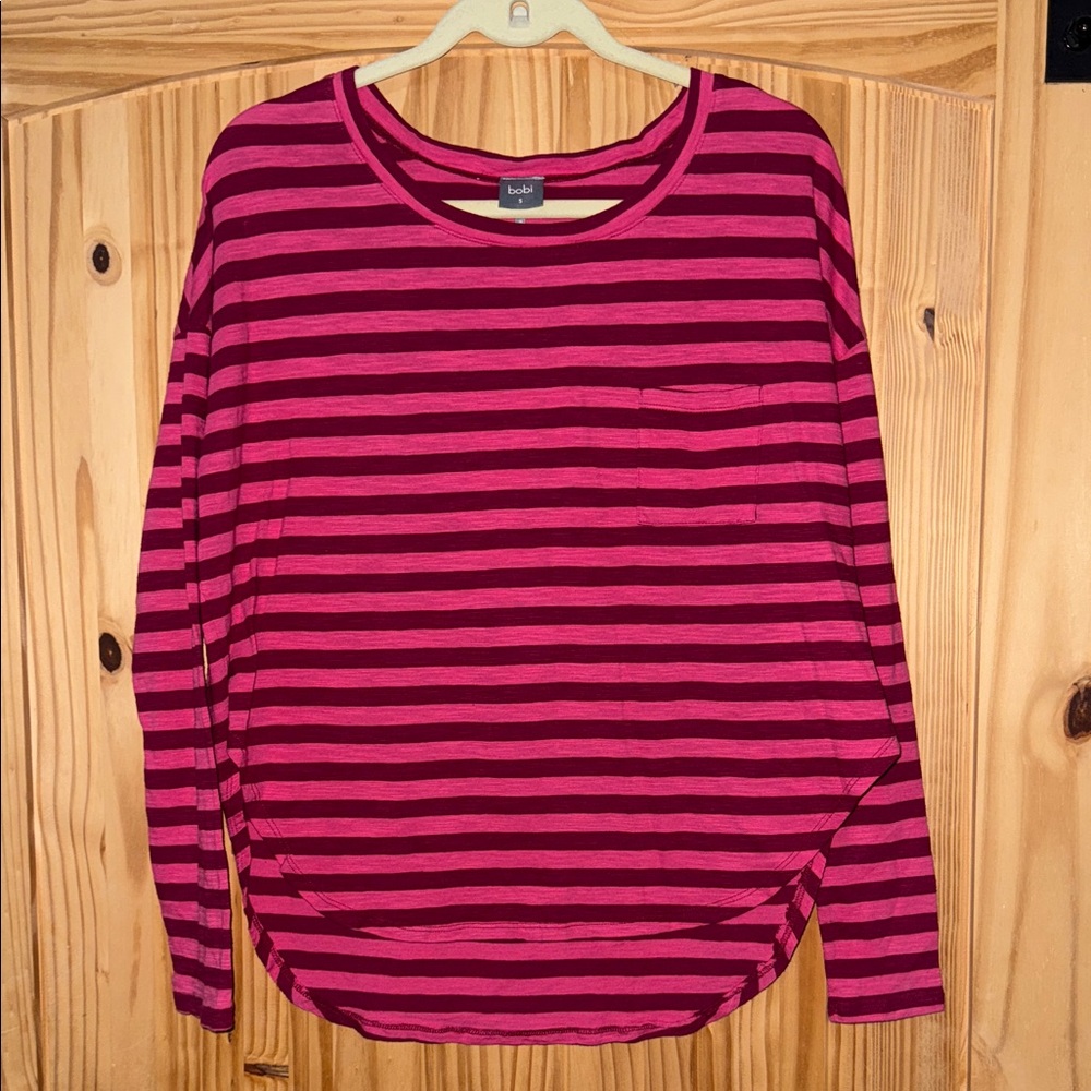 bobi Pink and Maroon Striped Active Wear Long Sleeve Top